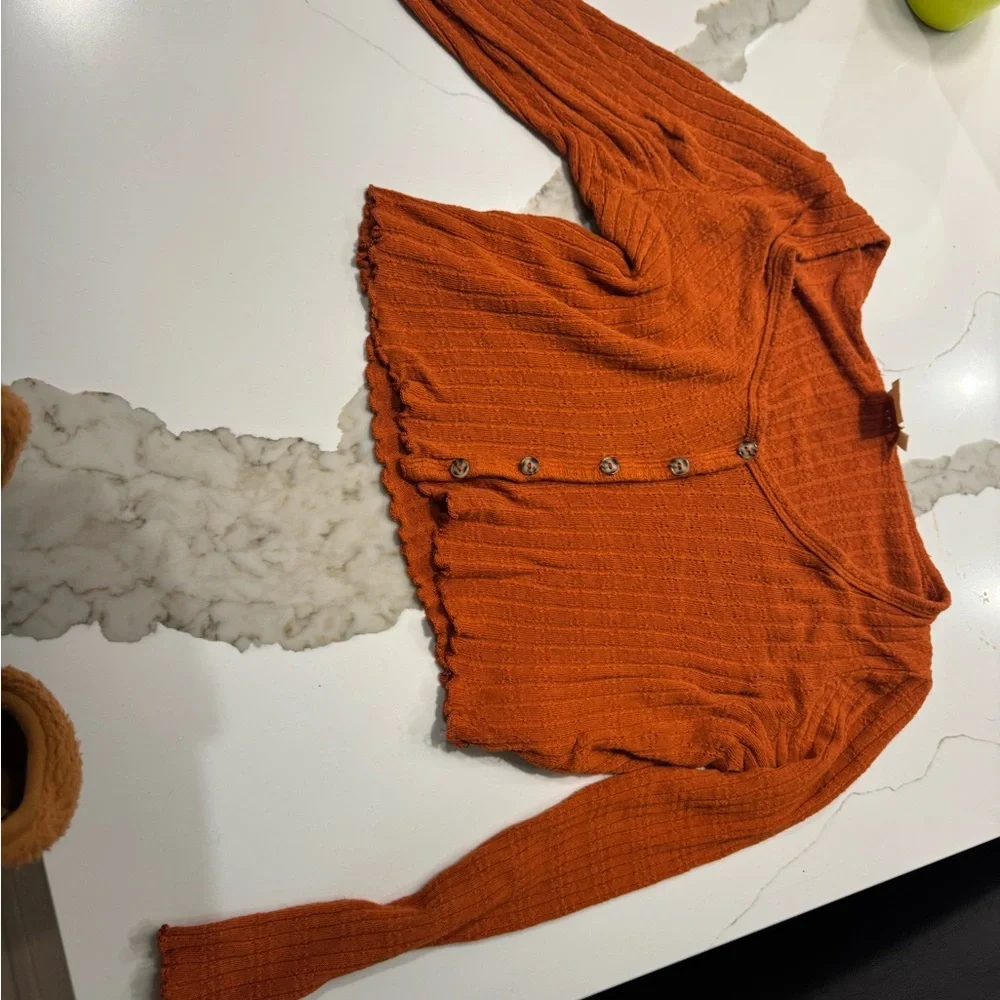 Rust Button-Up Ribbed Women's Top - Picture 2 of 3